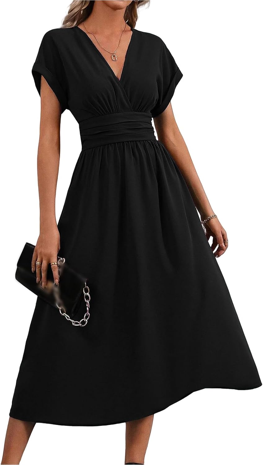 Wedding Guest Dresses for Women High Waist Maxi Dress Elegant V-Neck Flowy A-Line Dress Evening Party Formal Dresses