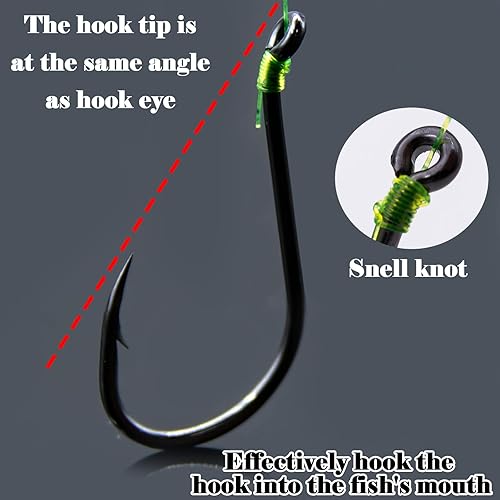 Miniatura 3 de FishTrip Ganchos de pulpo para pesca de agua salada, 100 unidades, 50 anzuelos de pico compensadoojo cerradobardonegro para aparejos de pesca Bass