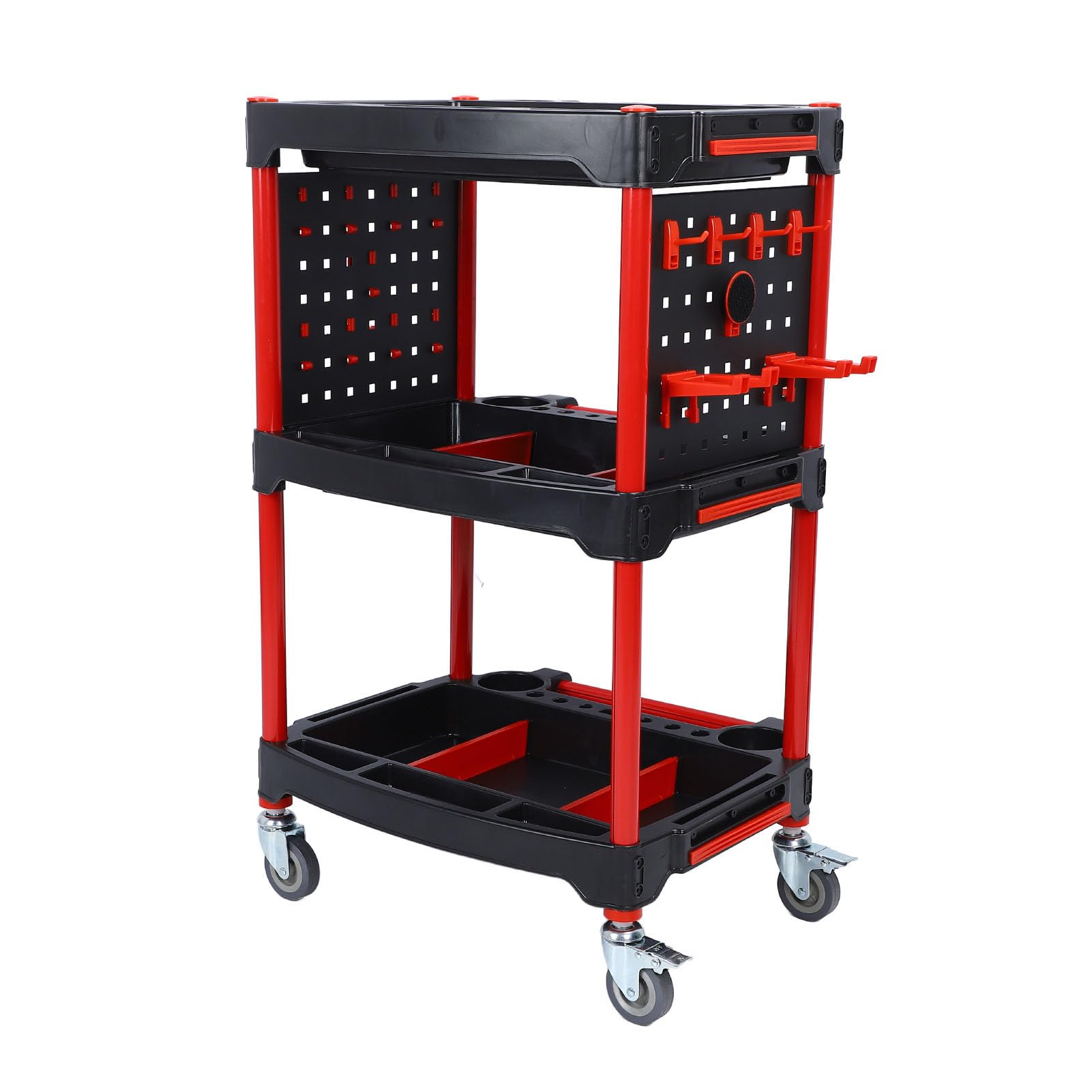 Utilidad Auto Detalle Herramienta Cart Organizer, 3 capas multifunción de plástico lavado de coches carrito detalle con ganchos, clips de rodillos, cierres de , para detallistas garaje, taller