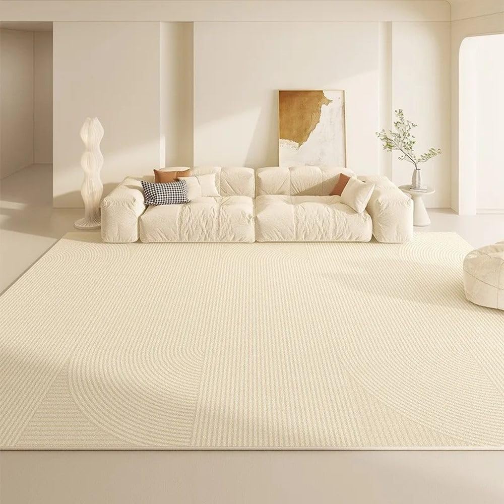 Tapis de salon beige doux en peluche isolante pour grande surface