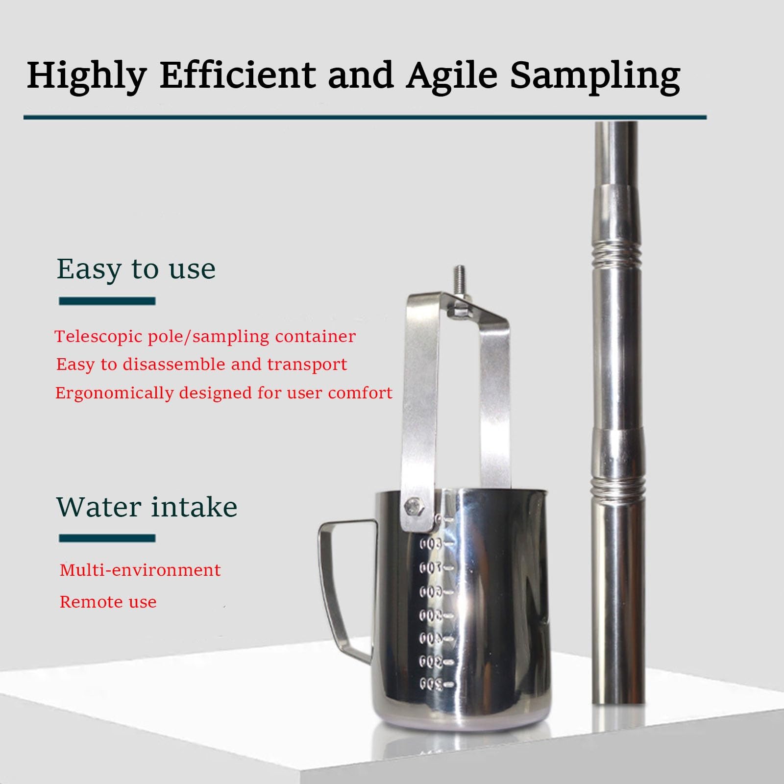 Generisch Muestreador de agua de acero inoxidable con barra telescópica y vaso medidor para análisis de agua en lagos y laboratorios