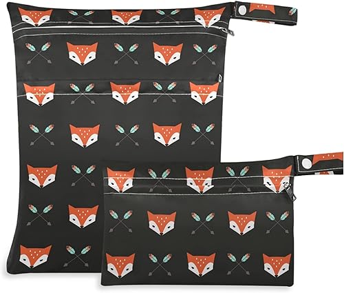 visesunny Foxes and Arrow Animal - 2 bolsas húmedas con bolsillos con cremallera, lavable, reutilizable, espaciosa, bolsa de pañales para viajes,