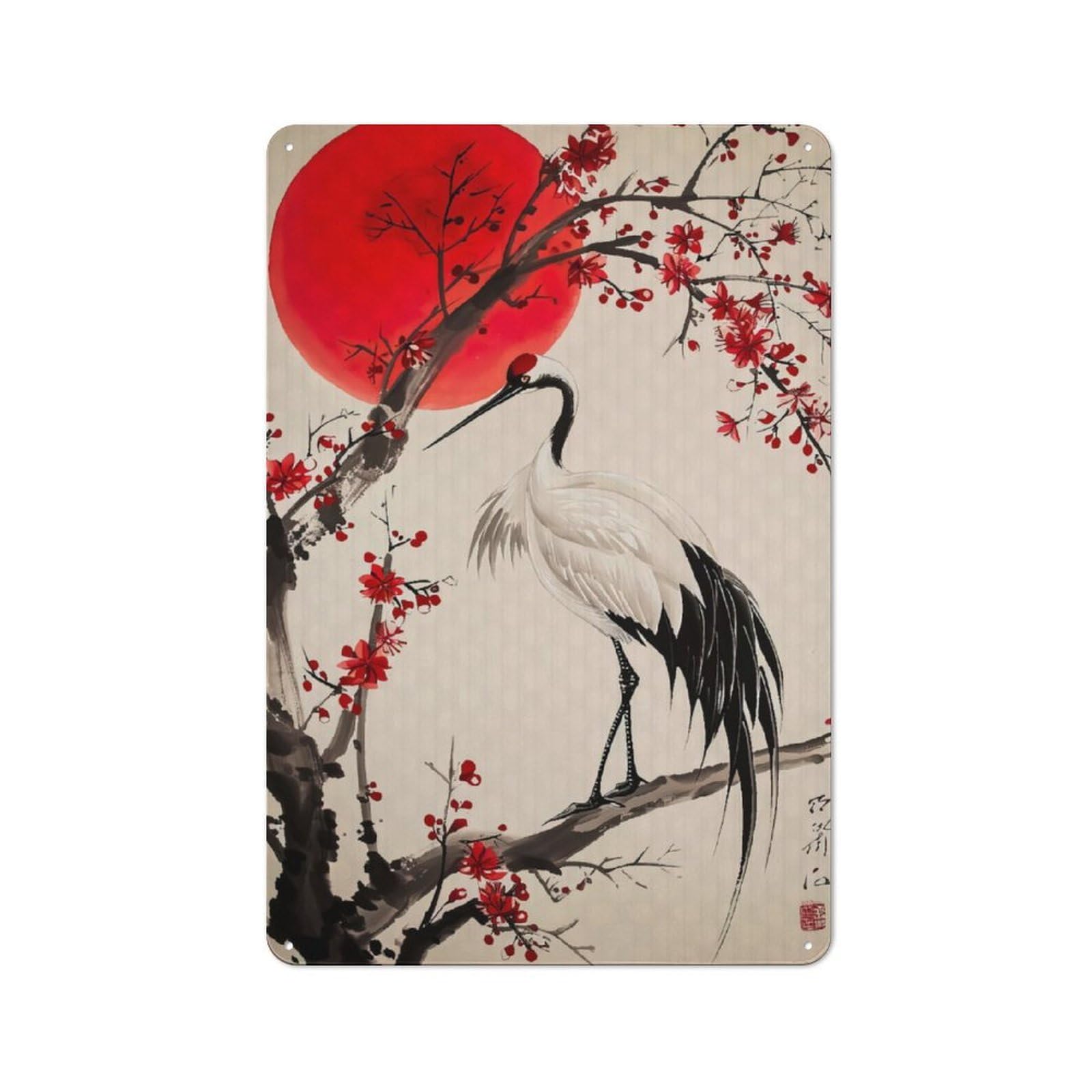 Junmoney Crane Japan Tin Wall Plaque 30X20cm With For Guest Room Or Hallway, For Home Office, Studio And Craft Room Walls