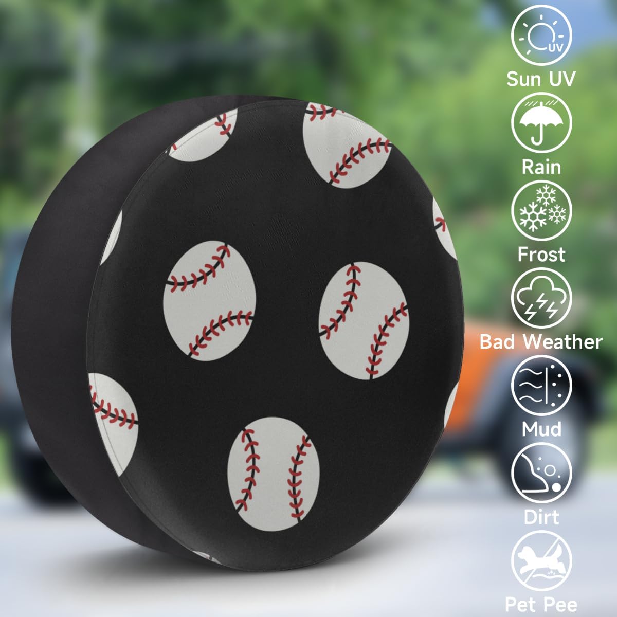 Personality Baseball Tire Covers Portable Spare Tire Cover Soft Durable Waterproof Dustproof Set of 4 Bags 15 Inches for Car Truck SUV Trailer Camper