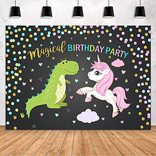 MEHOFOND Toile fond fête 7x5ft - Dinosaure licorne anniversaire