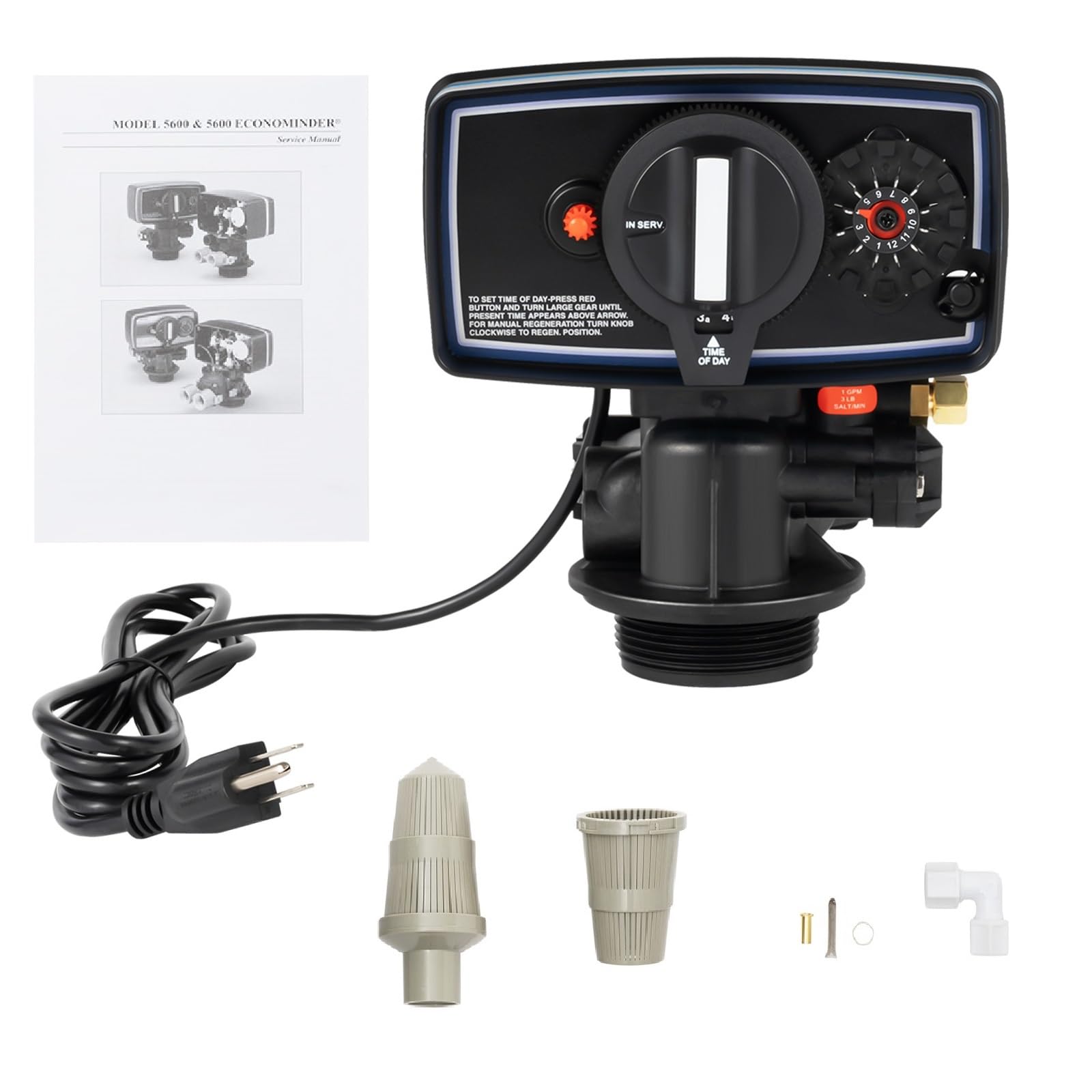 110V Timer Valve Whole House Water Softener Valve 12-Day Time Clock Control Valve 5600 Timer Replacement Softener Valve for Filter Softener Resin Tank