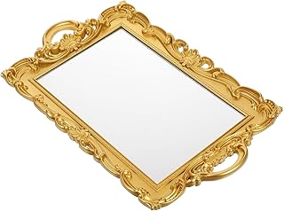Tofficu レトロミラートレイ ヨーロッパ調装飾ミラートレイ 収纳ディスプレイ用 ドレッシングテーブル向け 家庭用装飾 写真撮影小道具 PC 1
