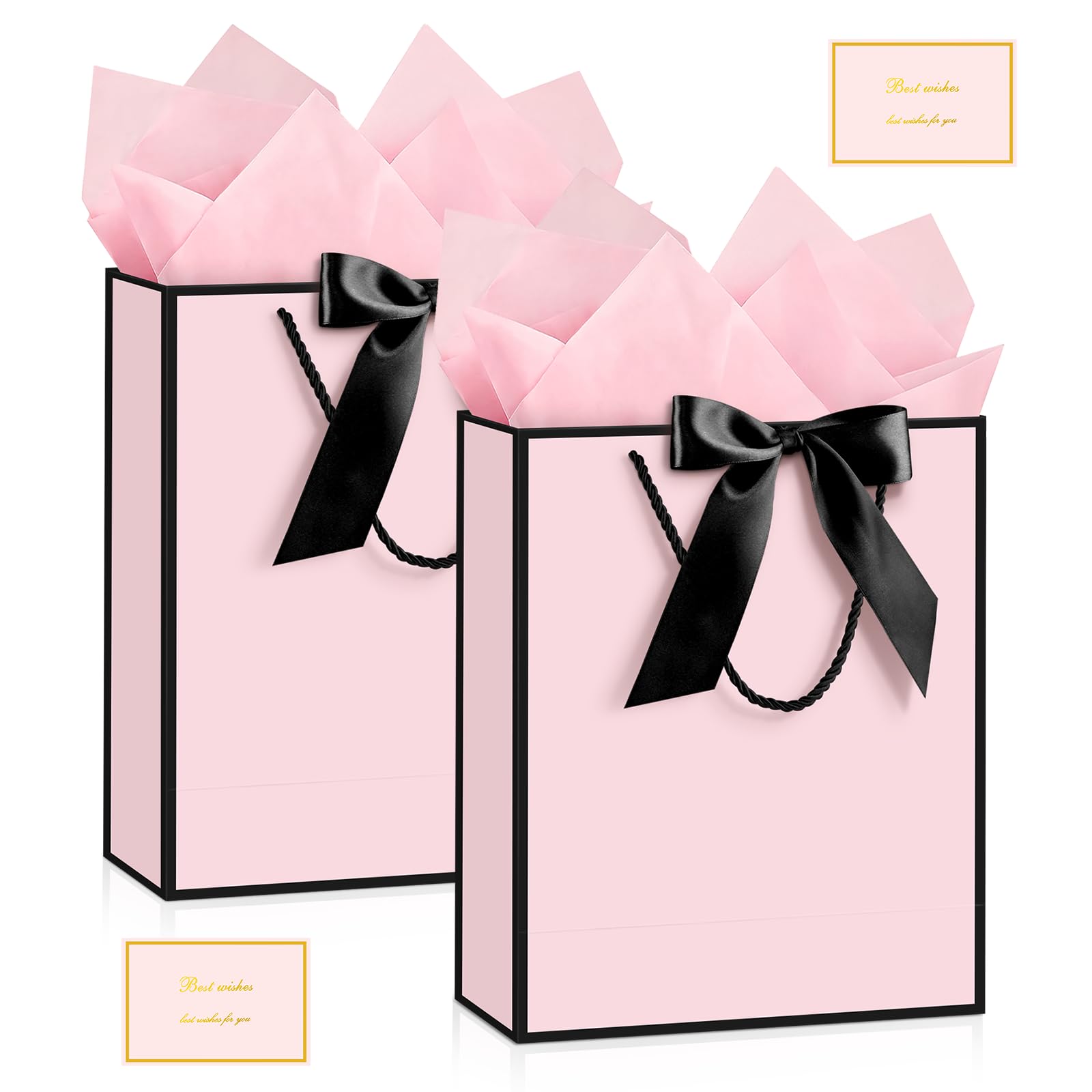 YoungTree Large Pink Black Frame Gift Bag, Vertical 32x25x11 cm 2-Pack