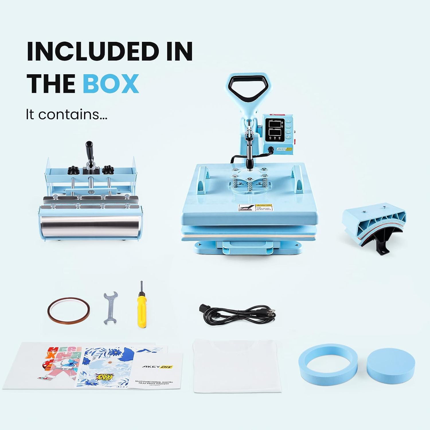Heat Press Machine, 15x15 Heat Press for t Shirts with Attachment 30oz Sublimation Tumblers Press, Hat Press, Plate Printing, DIY Heats Transfer Press Vinyl for Beginners Blue