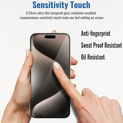 Miniatura 6 de NEEPART Paquete de 4 protectores de pantalla de vidrio templado para iPhone 15 Pro 6.1 pulgadas, protección de sensor, compatible con isla dinámica,