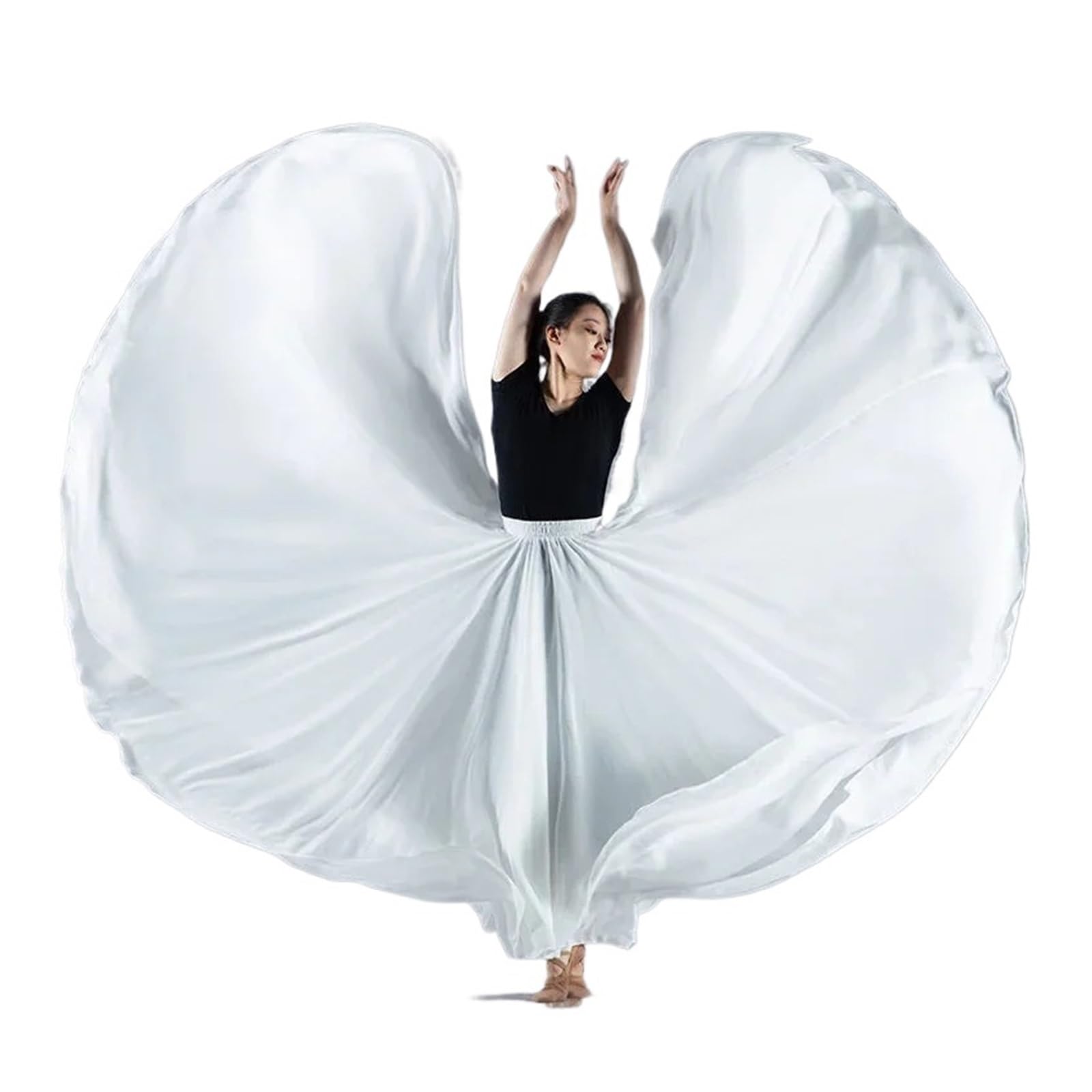 IRFHDCX 720 Degree Double Layers Chiffon Skirt Folk Dance Belly Waist Half-Body Stage Performance(White,Length 80cm)