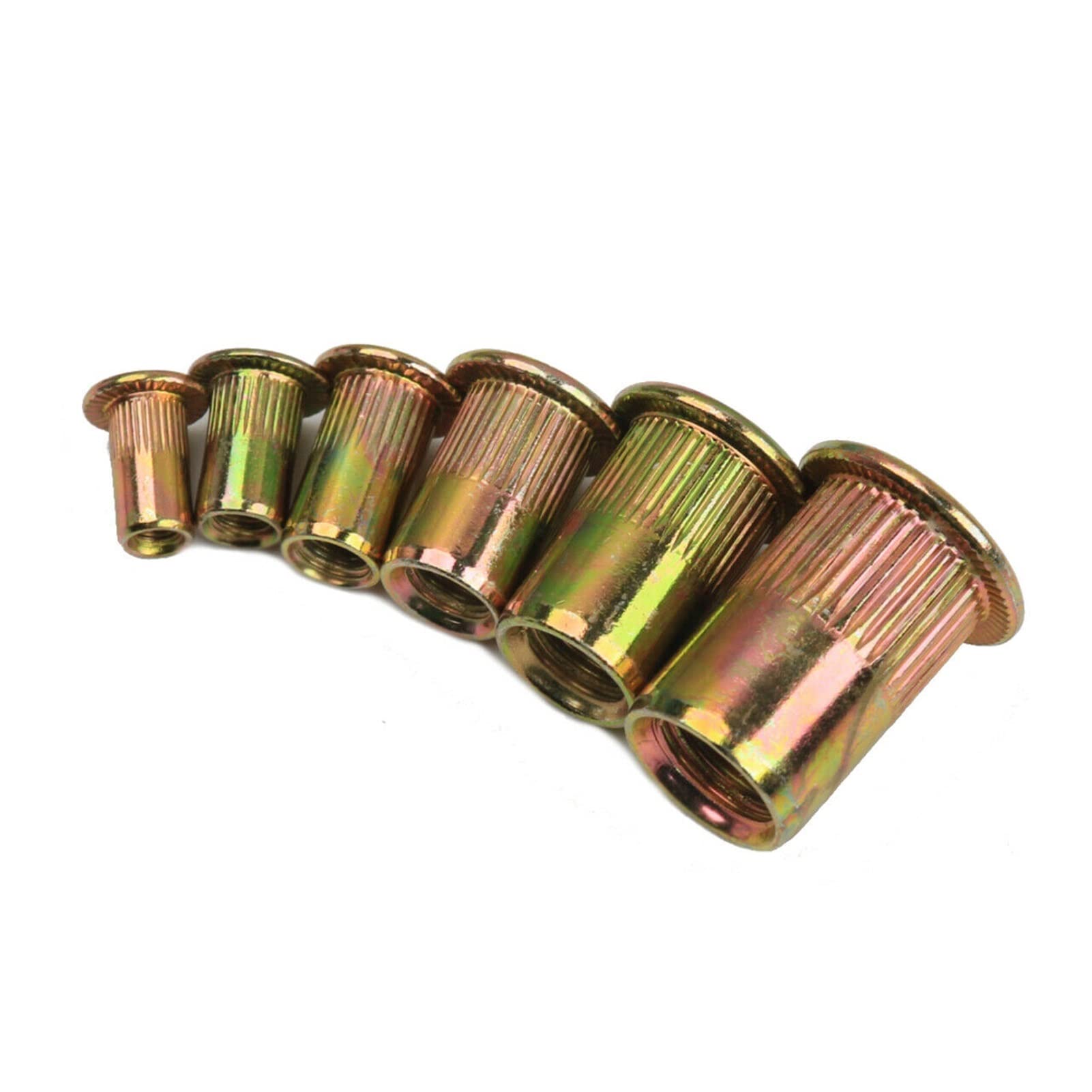 300pcs M3 M4 M5 M6 M8 M10 Set de tuercas de remache Nutserts chapado en zincs Inserto roscado Inserte tapa tapa de cabeza plana Tuercas de remache de acero al carbono
