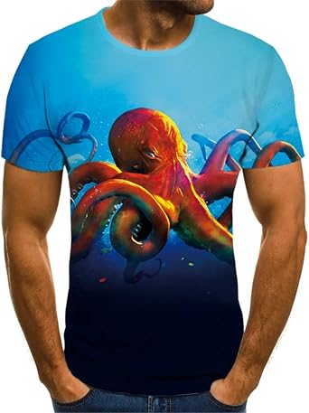 HBJWOV Mens Plus Size Short Sleeve 3D Sea Natural Scenery Graphic T Shirts Casual Vacation Tops