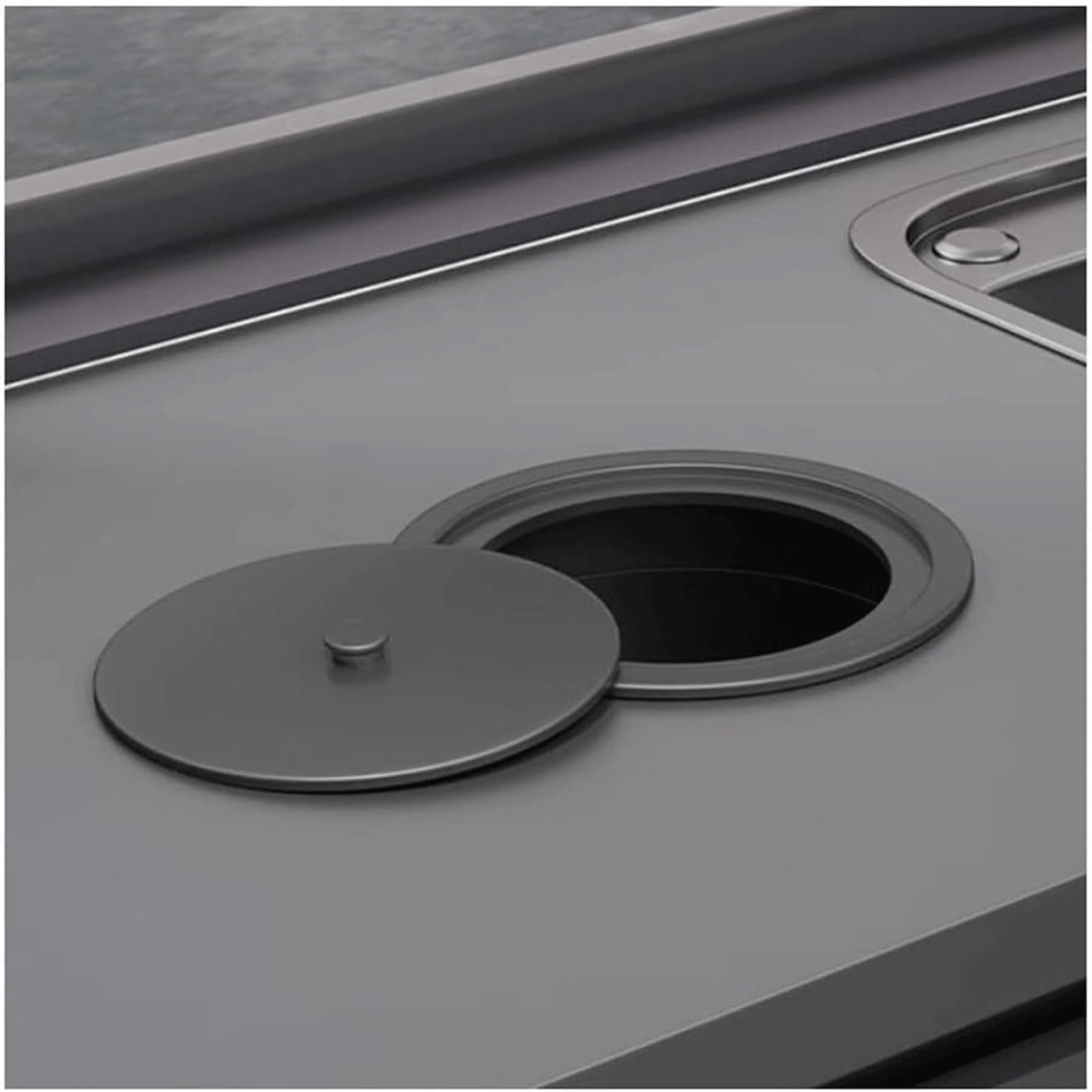 MUYRJLZX Trash Chute Lid Stainless Steel Waste Chute Lid Trash Can Lid Round Brushed Balance Flap Cover Swing Countertop Trash Grommet(Black,D22cm)