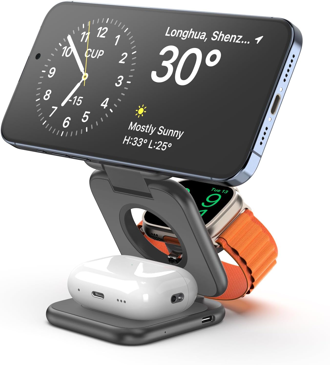 KU XIU X55 Plus 3 in 1 Charging Station for Apple Devices, Magnetic Foldable Wireless Charger 15W Fast Charging Pad for iPhone 17/16/15/14/13/12, for Apple Watch, for AirPods 4/3/2/Pro - Gray