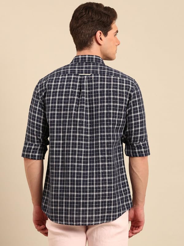 Image of Linen Club Men's Linen Rich Checked Contemporary Fit Full Sleeve Casual Shirt