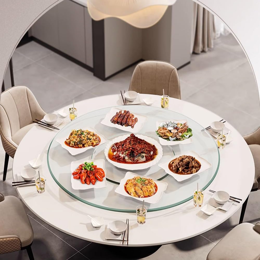 Duży obrotowy gramofon Lazy Susan do kuchni i jadalni - taca do serwowania ze szkła hartowanego, 60 cm, antypoślizgowa konstrukcja, idealna do rozrywki i serwowania jedzenia