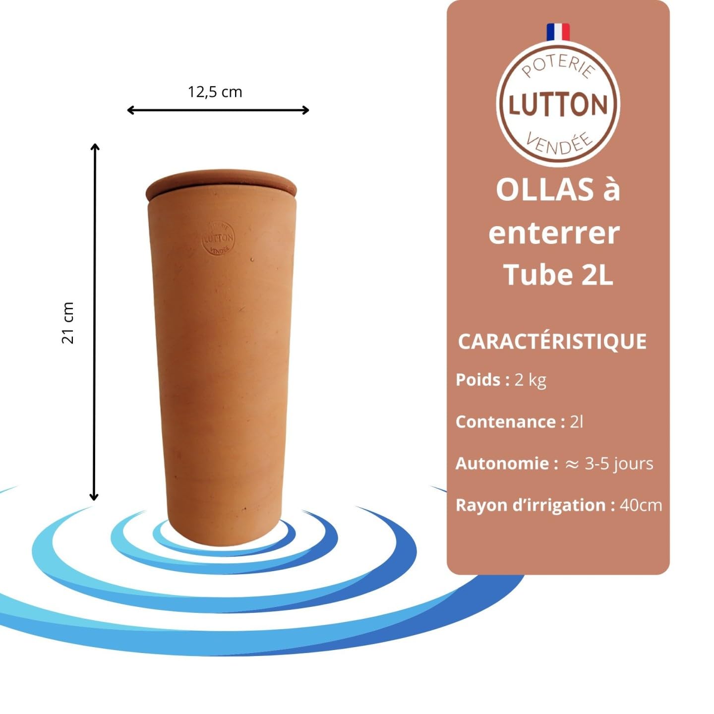 Duo Ollas Tube 2L en Terre Cuite – Fabrication Française – Arrosage Autonome Écologique pour Potager, Jardin et Plantes – Irrigation Naturelle Jusqu’à 5 Jours