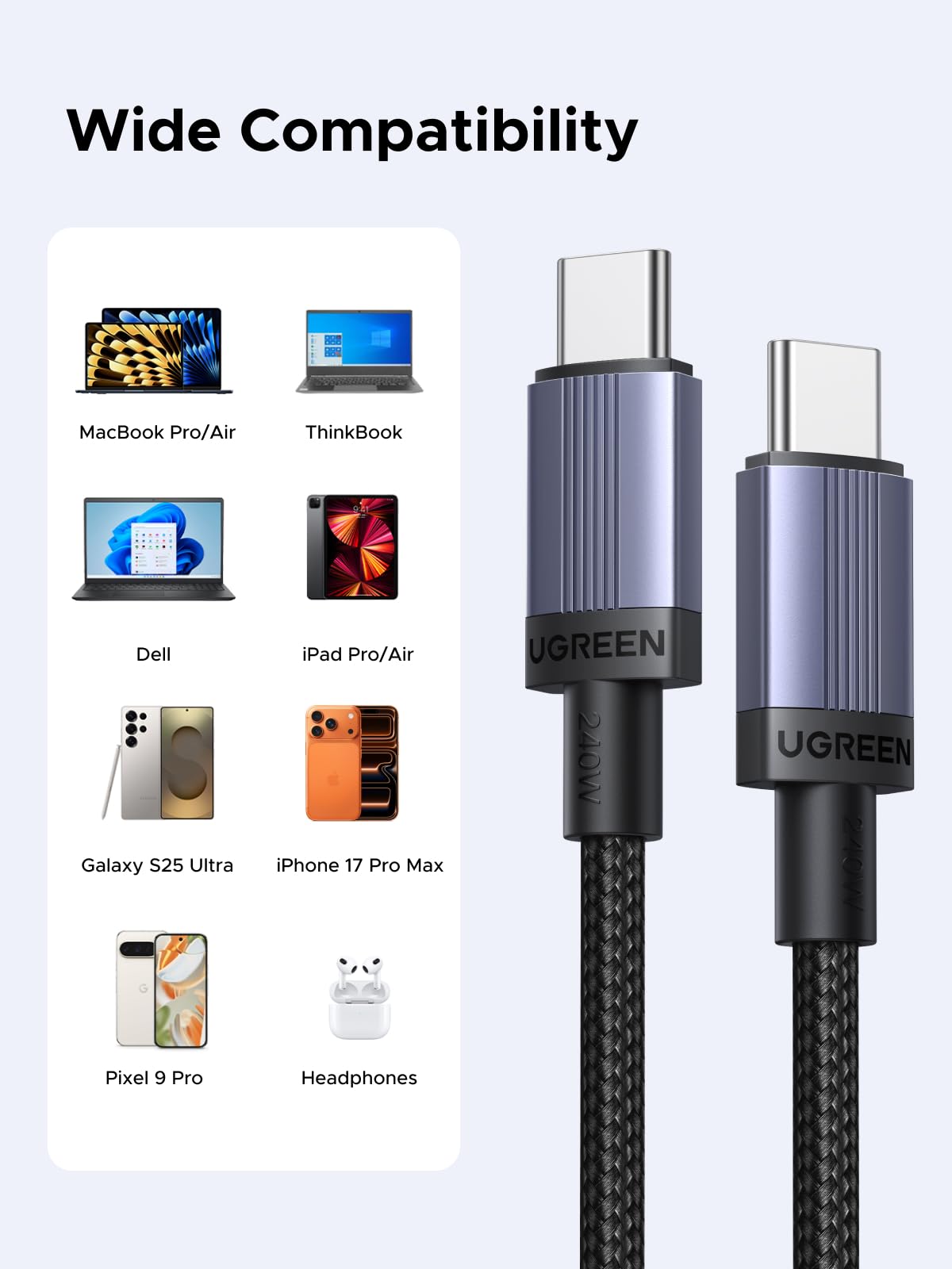 UGREEN 240W USB-C to USB-C Cable - Fast Charging -4