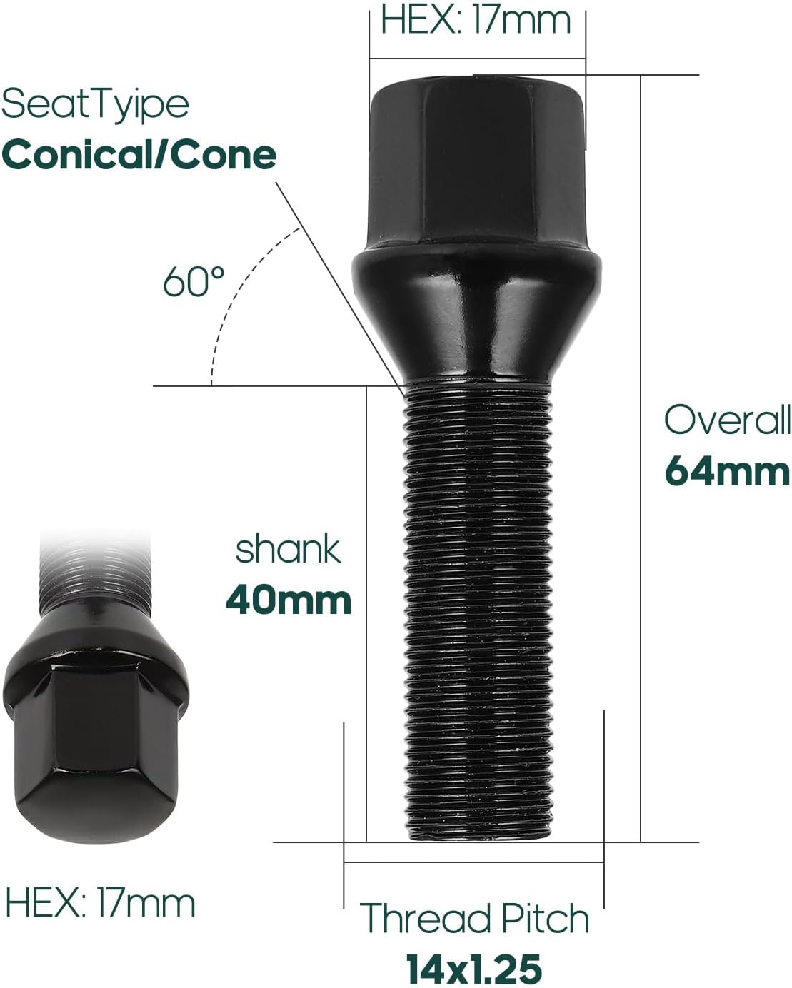 SCITOO M14x1.25 Wheel Lug Bolts Replacement for 2014-2019 for BMW 220i,2017-2020 for 230i/For 230i xDrive,2013-2018 for 320i/For 320i xDrive,2014-2018 for 328d - 20PCS Black Lug Nuts