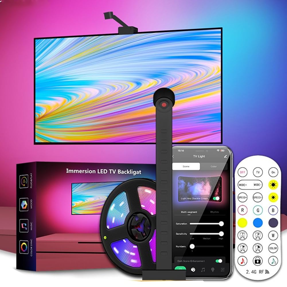 DONGXIAO LED TV, lumière TV, bande lumière ambiante RVB, lumière fond d'ordinateur, bande de lumière ambiante de salle de jeux, lumière de fond de moniteur synchronisé(For TV 85~98IN)