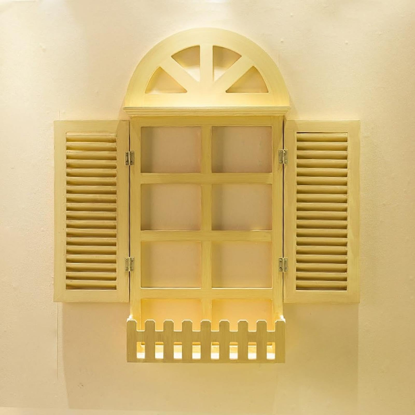 SUZEPER Rustikaler Fensterrahmen-Wanddekoration, Bauernhaus-Holzbogen-Fensterpaneel, hängende Wandpaneele für Wohnzimmer, Schlafzimmer, über dem Bett, Vintage-Landhaus-Dekor (klein, gelb)
