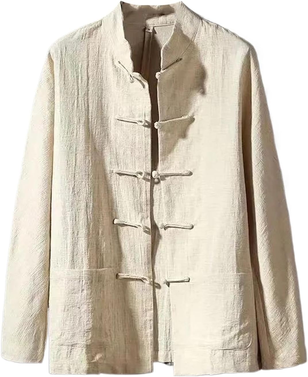 Men Cotton Linen Shirt Autumn Spring Men Collarless Long Sleeve Frog Button Loose Blouse Tops