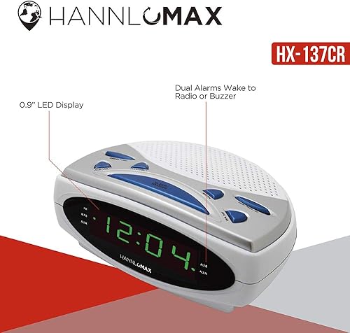 Miniatura 3 de HANNLOMAX HX-137CR - Radio despertador radio PLL AMFM doble alarma pantalla LED azul de 09 pulgadas color blanco