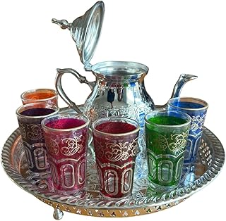 Large Moroccan Handcrafted Teapot 750ml with Engraved Silver Brass Tray ...
