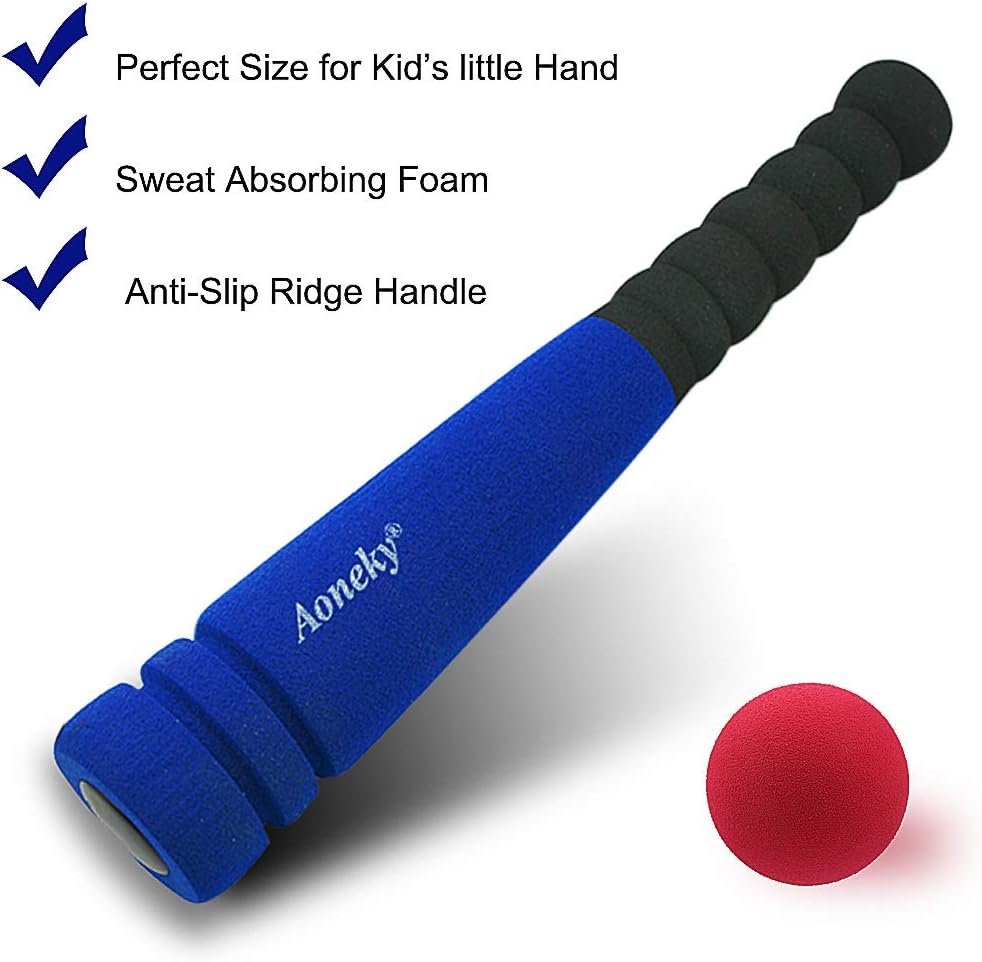 Aoneky Soft Foam Baseball Bat and Ball Set for Toddlers 1-3, 11.8 Inch All-Foam Safety T Ball Toy for Indoor Outdoor Play, Lightweight Mini Bat with Easy Grip (Blue)