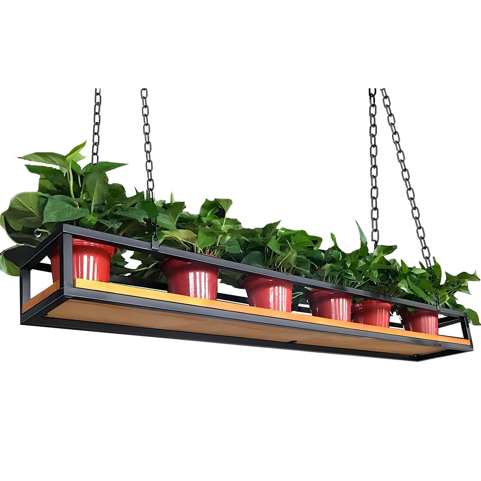 Yopappol Ceiling Storage Shelf, Hanging Floating Plant Shelves, Kitchen Bar Wine Bottle Holder, Black Display Rack with Iron Chain Article and Hooks, Easy to Install (Size : 80x25x15cm)