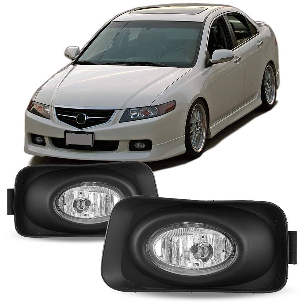CPW Fog Lights Compatible with 2004-2005 Acura TSX, Clear Lens, Black Housing, LED, 12V 55W, Fog Lamp Assembly Replacement, Includes Switch & Wiring