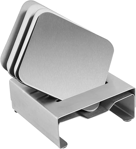 HAKIDZEL Posavasos de acero inoxidable, 1 juego de posavasos antideslizantes de cerámica de acero inoxidable, posavasos de metal