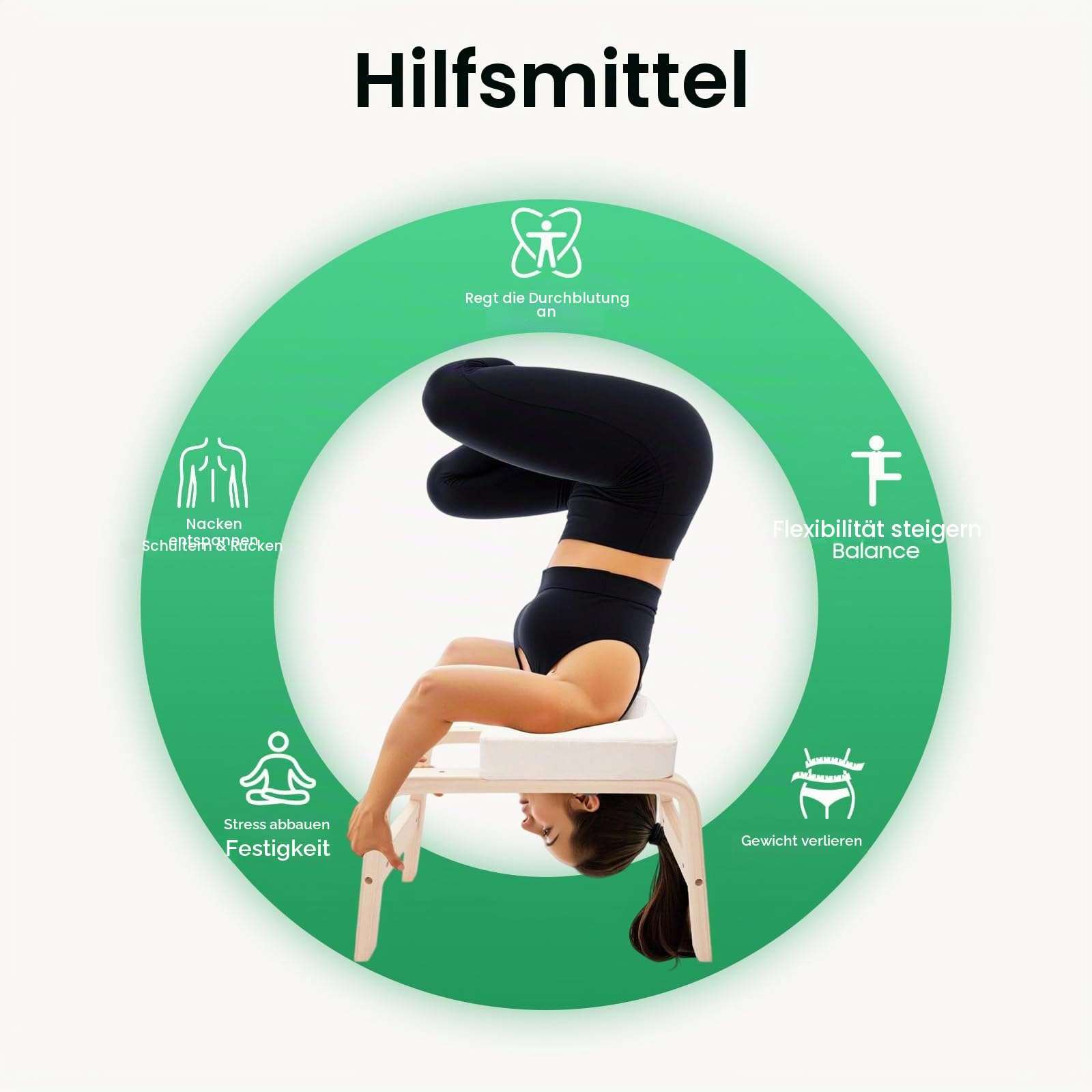 Yoga Headstand Hocker mit Abnehmbarem Block in T-Form Max.200kg Yoga Handbank für Yoga-Räume, Balkone, Gymnastik, für Yoga-Übungen, Taillentraining, Beinübungen