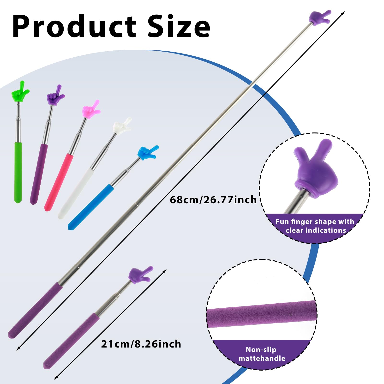 Lot De 3 Doigts De Pointeur Pour Enseignant, Pointeur Télescopique Avec Cordons, Pointeurs Extensibles Pour Professeur D'école Primaire, Fournitures De Classe (noir, Rose, Bleu