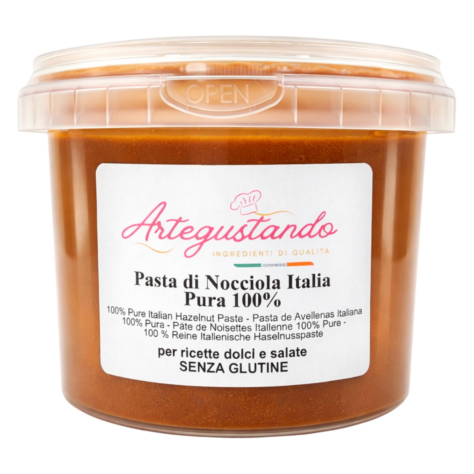 Artegustando Pasta di Nocciola Pura Italia 100% 500 Gr - Senza Glutine, Artigianale - Per Dolci, Gelati, Creme - Made in Italy (500g)