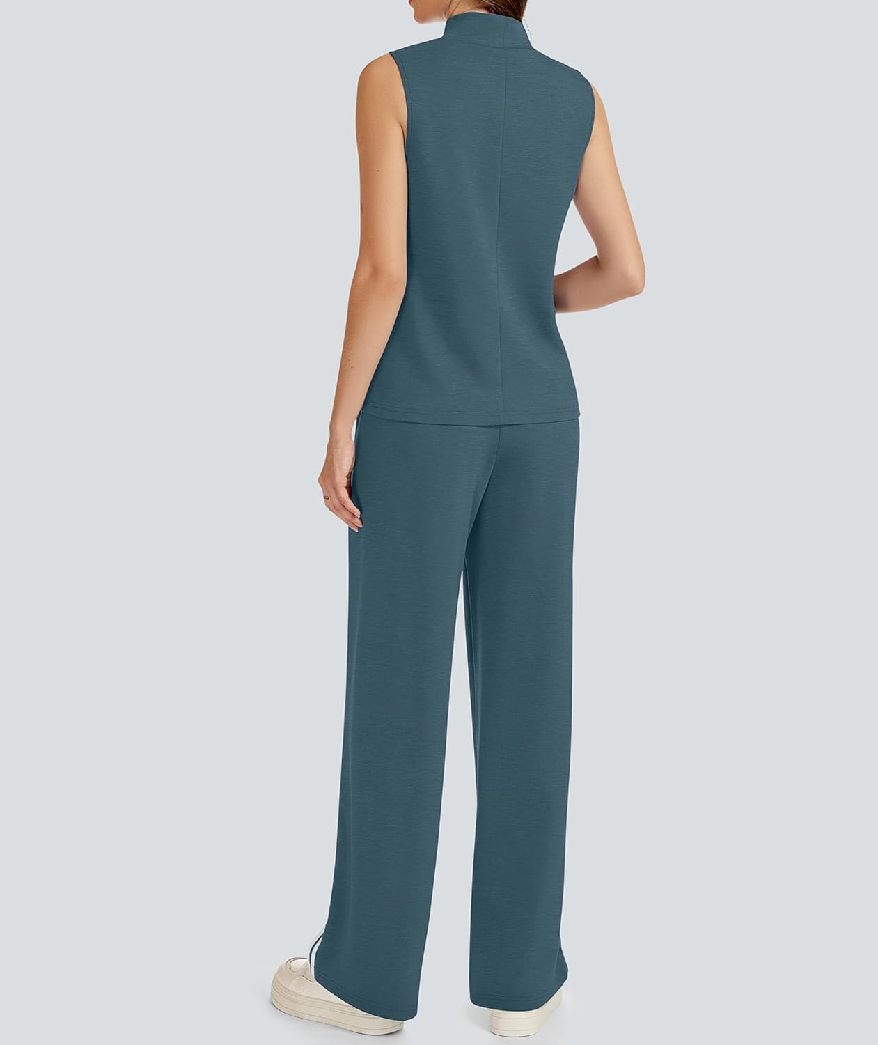 Casly Lamiit Womens 2 Piece Lounge Set Stripes Travel Outfits Sweatsuit Mock Neck Tank Top Wide Leg Pants Casual Activewear - Image 5