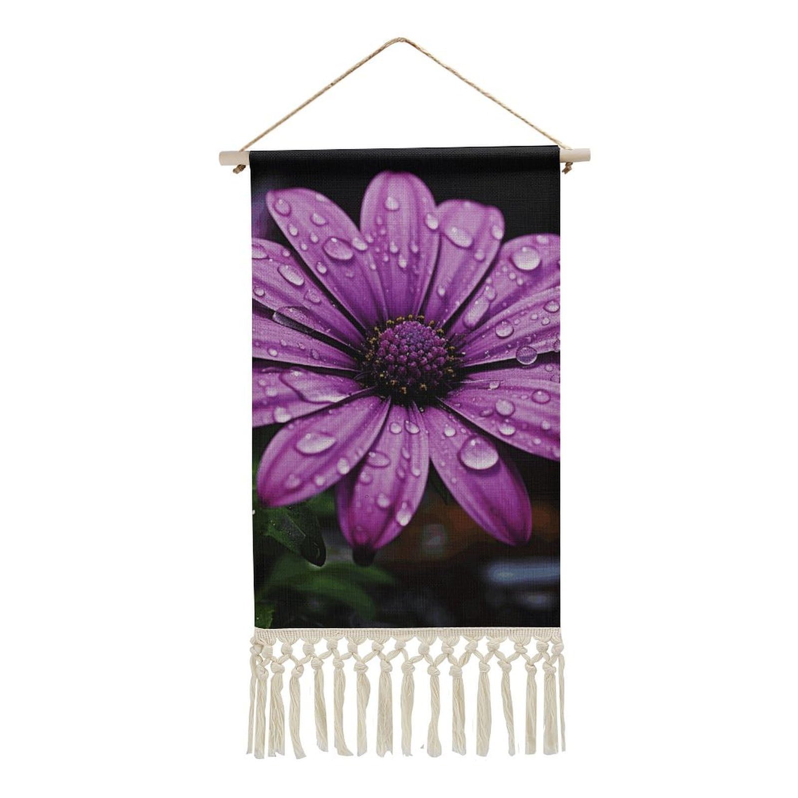 BTCOWZRV Cotton And Linen Hanging Poster with Tassels, Purple Daisy Wall Hanging Tapestry Vintage Wall Art Painting Modern Artwork Decoration for Home Decor Ready to Hang 10x19.6 in