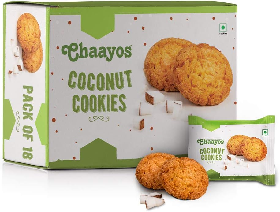 Chaayos Premium Healthy Coconut Cookies, Premium Pack Of 18 (450g), Delicious & Nutritious Tea Time Indian Snack