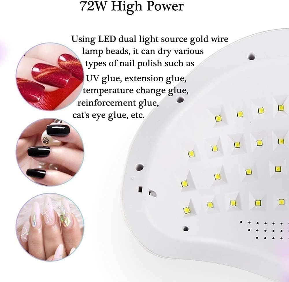 UV LED Nail Lamp 72W Quick-Drying Nail Dryer with 4 Timers Automatic Sensor UV Light for Nails UV Nail Lamp for UV Resin & Gel Polish, Professional Nail Art Tools, White