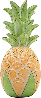 Wowser Yellow and Green Carved Wood Tropical Pineapple, Freestanding Beach Décor, 15 Inches