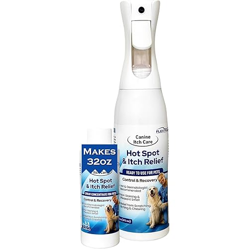 Canine Itch Care Hot Spot Spray & Itch Relief For Dogs and Cat. Remedy for Dog Itching, Dry Skin, Rash, Ringworm, Dermatitis, Itchy Paw, Irritation on Skin, Skin Allergy, Wound Care (Makes 32 oz)