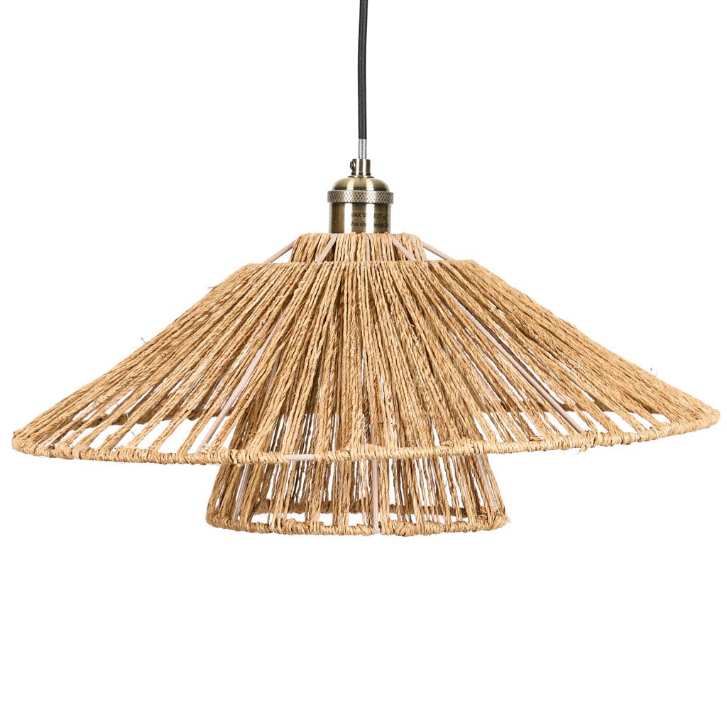 Layered Jute Pendant Light Shade Rustic Mid-Century Boho Style Natural Ceiling Light Shade Hanging Easy Fit Lampshade Bedroom Living Room Hallway Kitchen Dining Room Lampshades E27