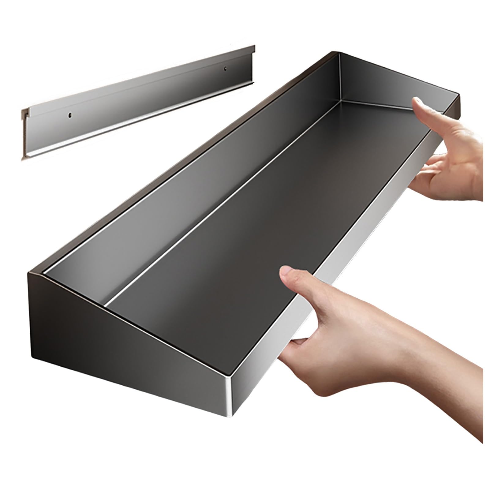 Aserzenith Grau Wall-Mounted Stainless Steel Shelf Removable Floating Shelf Storage Rack For Kitchen & Bathroom Nizer - Space-Saving Solution,-60X20cm/24X8in