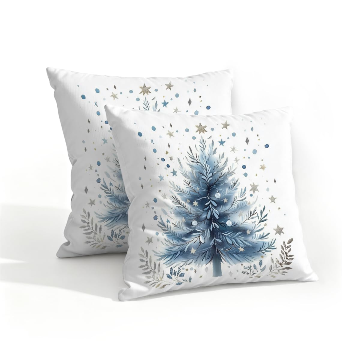 Outdoor Pillow Covers Waterproof Pillowcases 16x16IN Set of 2 Sparkling Christmas Tree Blue Decorative Throw Cushion Case for Couch Sofa Garden Patio Furniture
