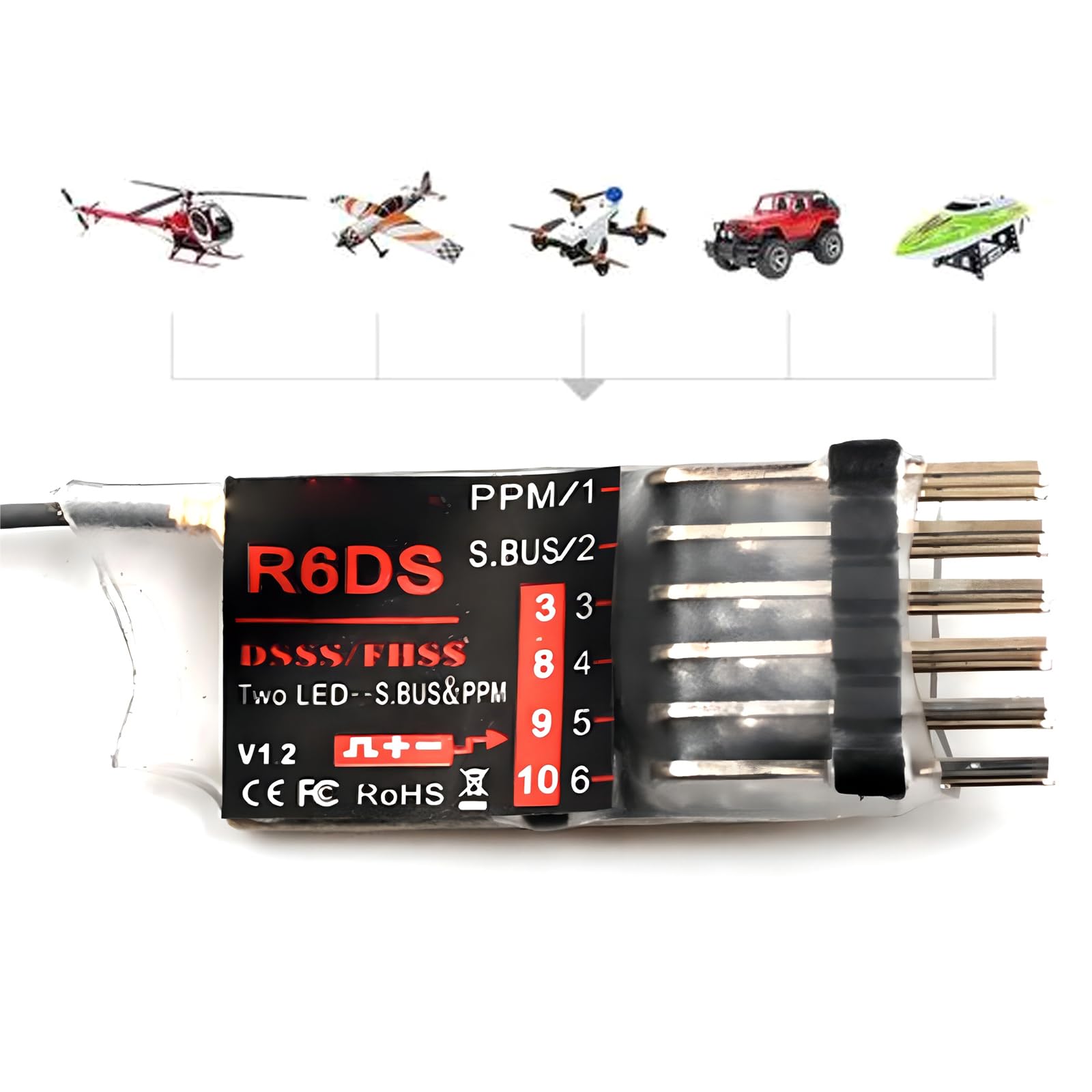 R6DS 2.4G 6CH DSSS & FHSS Réponction Télécommande pour Le Récepteur RadioLink AT9 AT9S AT10 Prise en SBUS PPM PWM Remote Control Receiver