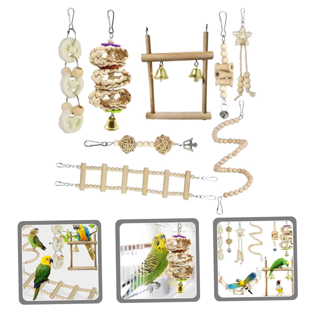 DOITOOL 2juegos Escalera De Madera para Pájaros Juguete Masticable para Periquitos y Cacatúas para Ejercicio y Descanso Jaulas Materiales De Fácil De Colgar