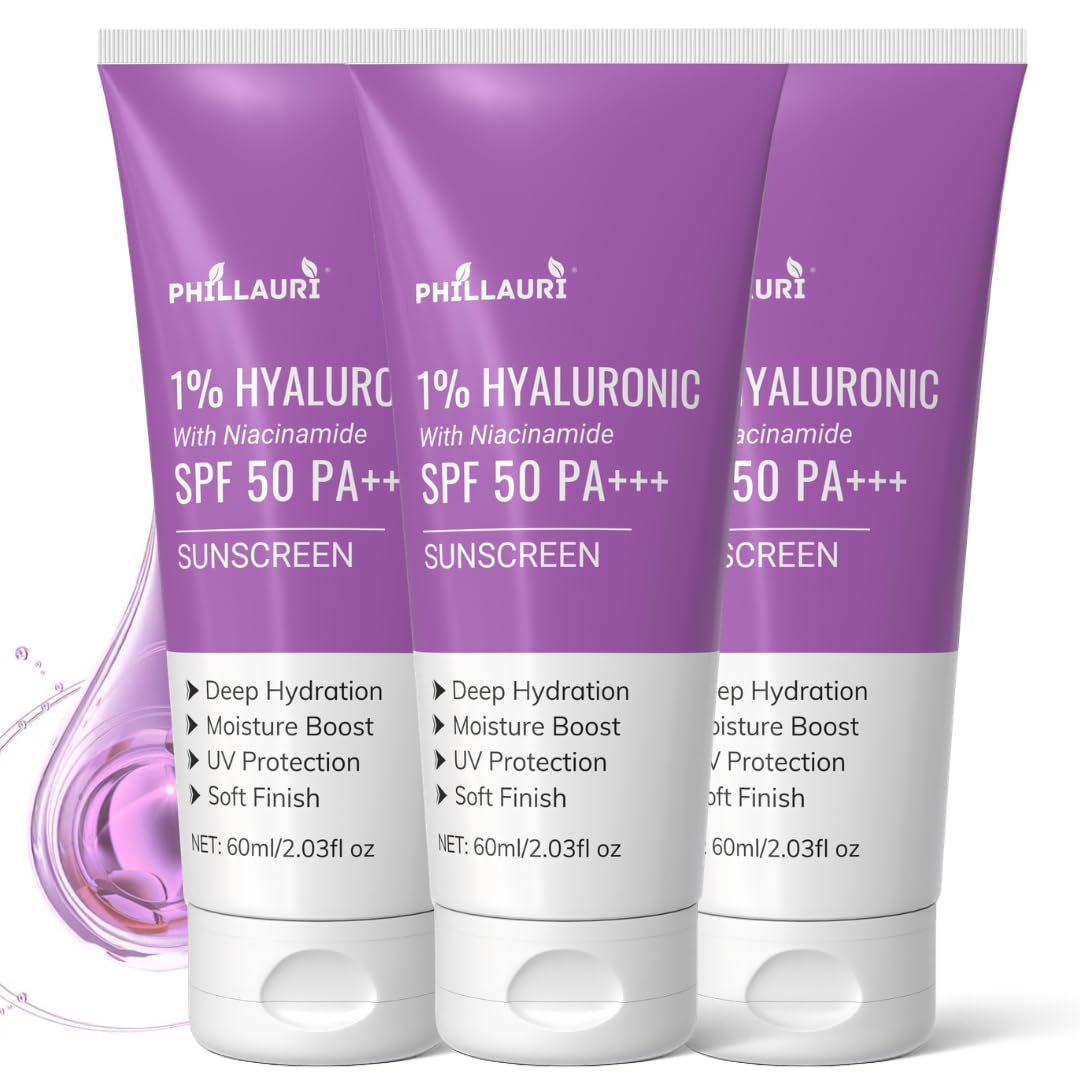 SPF 50 PA+++ Hyaluronic Sun Care Cream Lightweight Daily Sunscreen Lotion, Brightening Sunscreen with Broad Spectrum Protection - 60ml (Pack 3)-picture-24