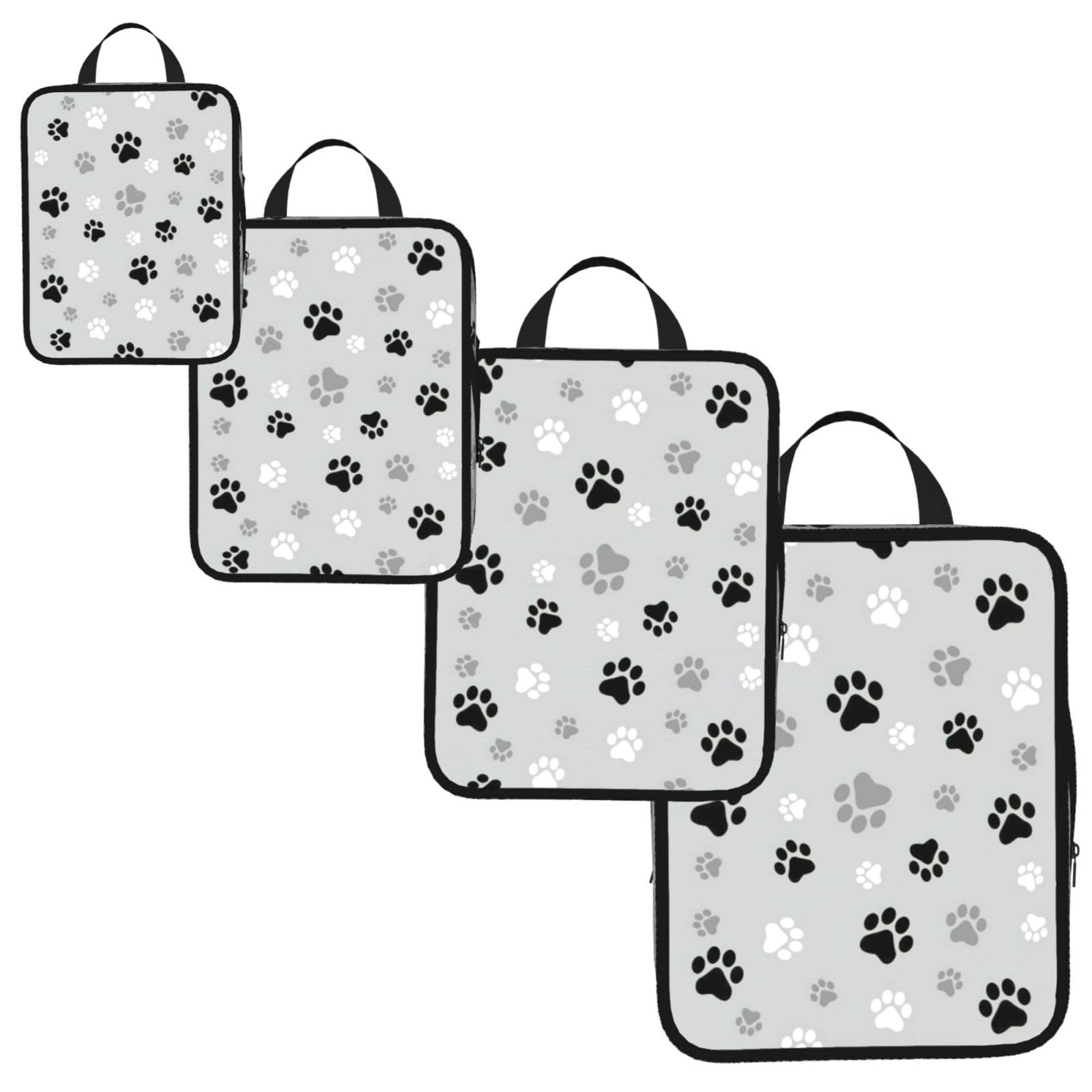 Animal Paw Prints Print 4 Set Compression Packing Cubes for Suitcases,Expandable Storage Bags Organizers