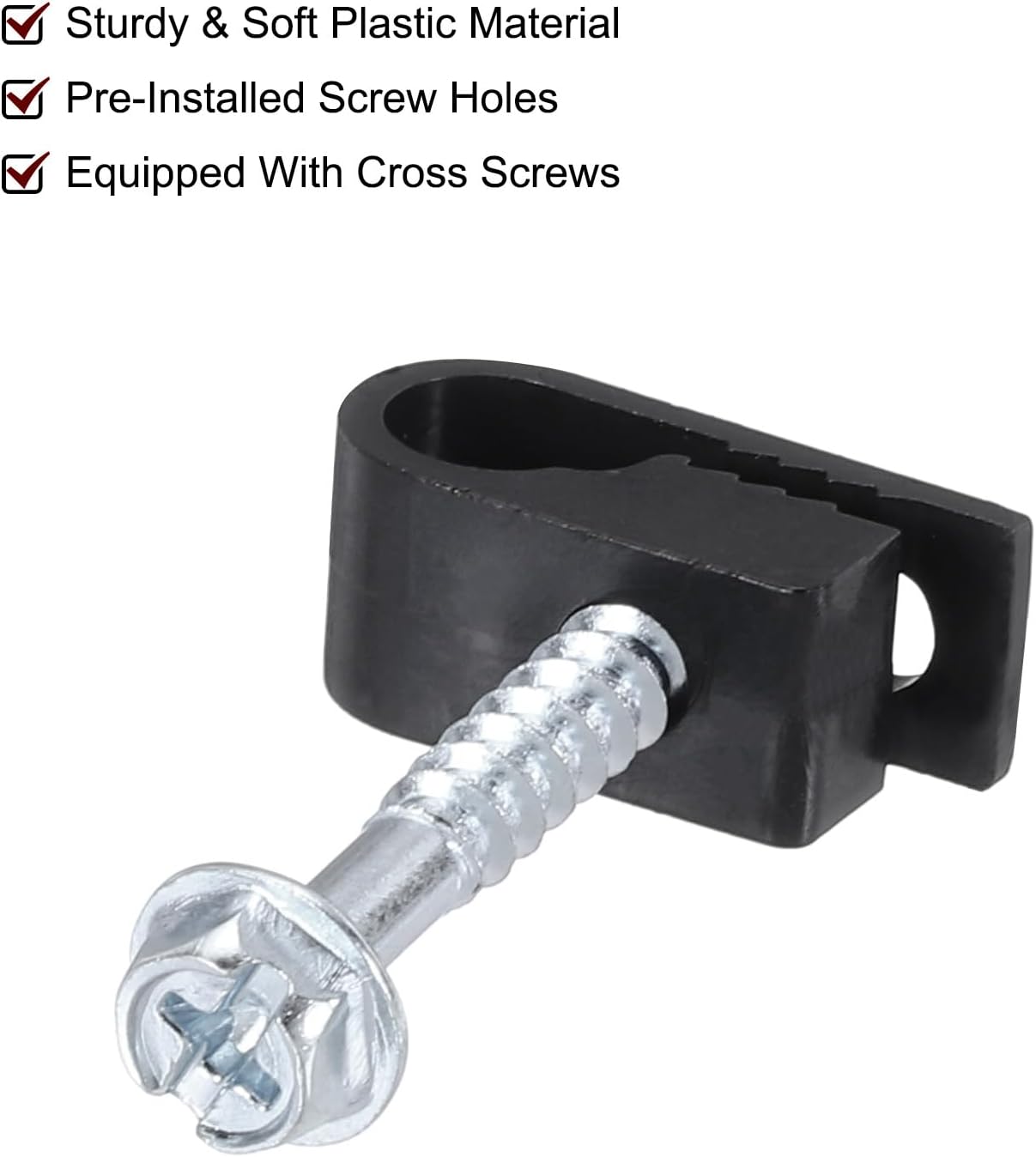 HARFINGTON 10pcs Single Coaxial Cable Clips 1/4" (6mm) Screw Clip Electrical Wire Cable Holder Plastic Wire Clamps for Cords Management, Black